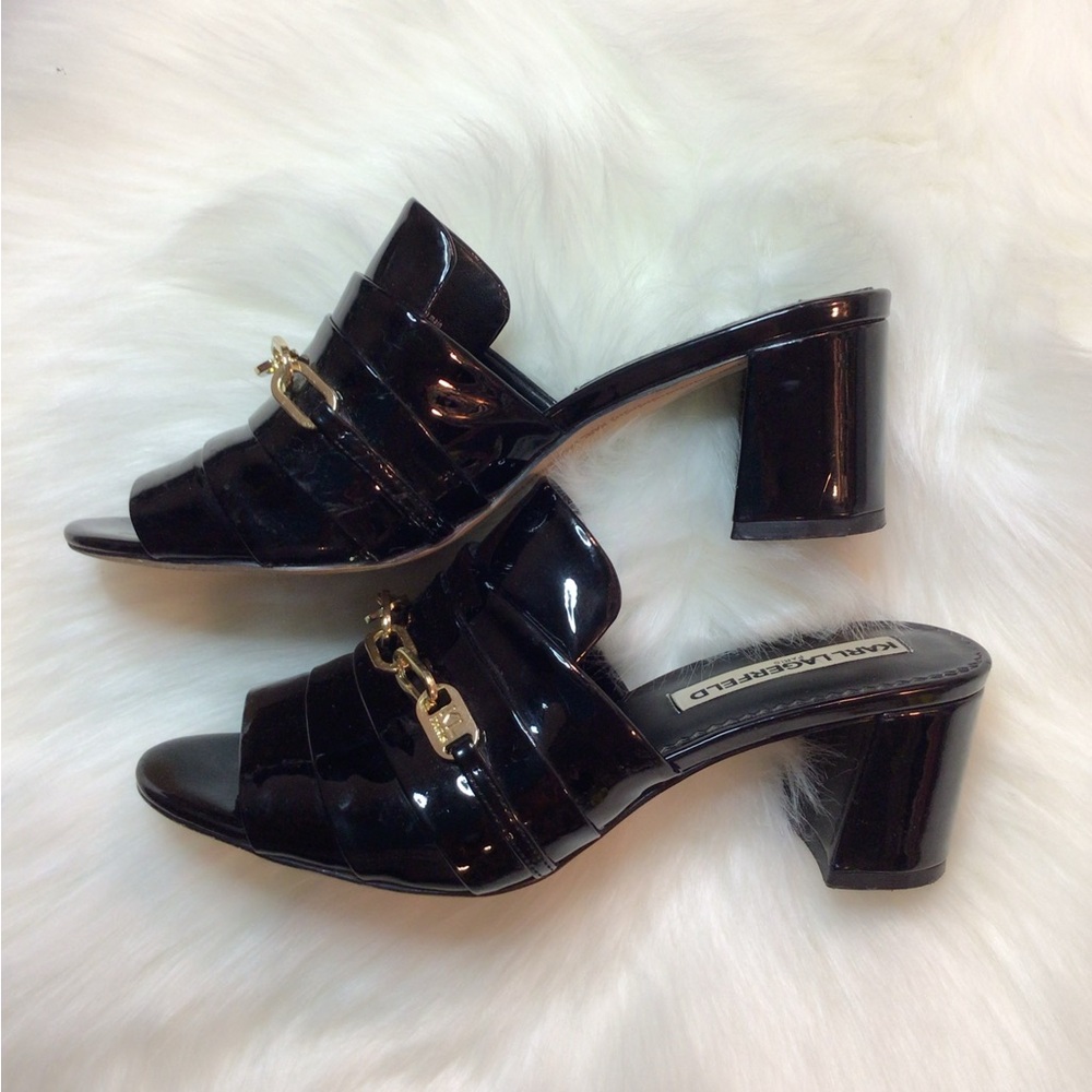 Karl Lagerfeld patent leather sandals slides mules